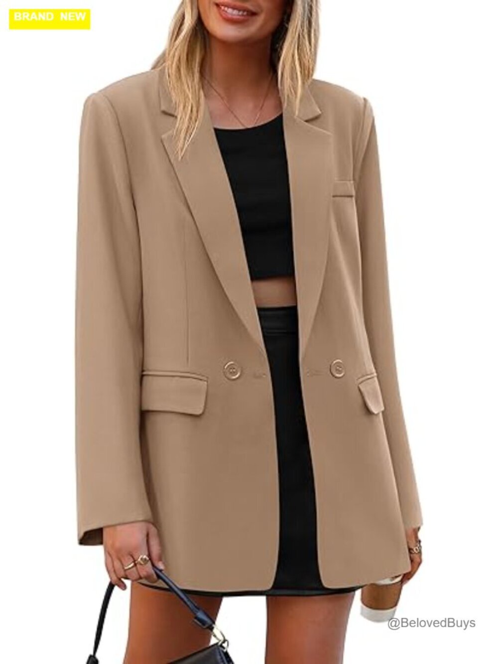 Women's Double Breasted Blazer with Notch Lapel Lightweight Business Casual
